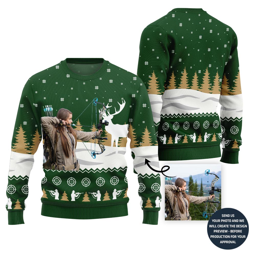Bold Custom Picture Ugly Xmas Sweater For Hunting Women