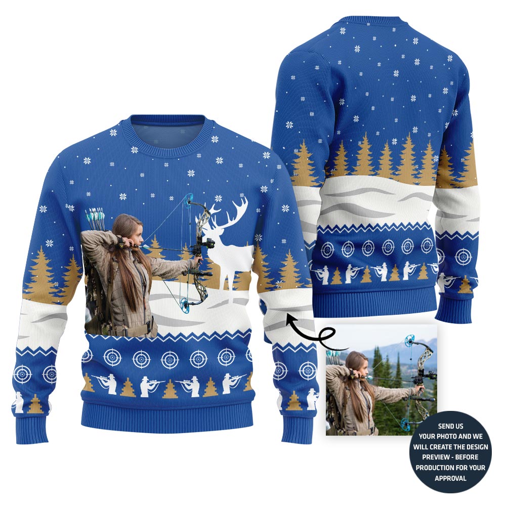 Bold Custom Picture Ugly Xmas Sweater For Hunting Women