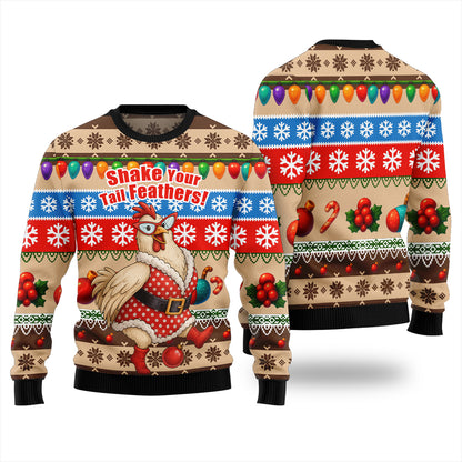 Bold Farmyard Dancing Chicken Ugly Christmas Sweater