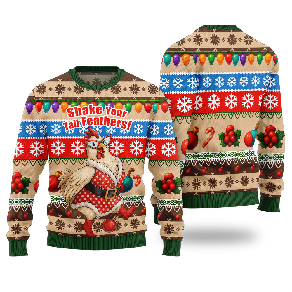 Bold Farmyard Dancing Chicken Ugly Christmas Sweater