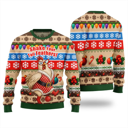 Bold Farmyard Dancing Chicken Ugly Christmas Sweater