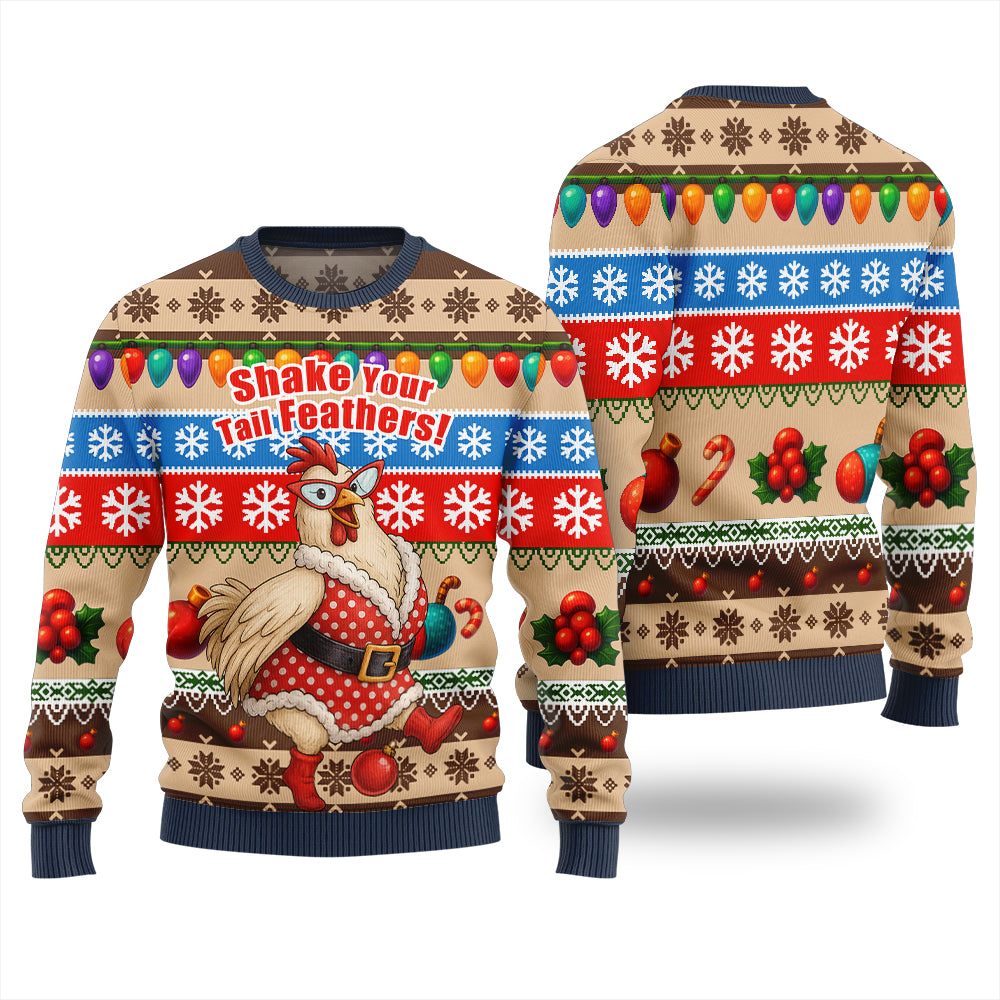Bold Farmyard Dancing Chicken Ugly Christmas Sweater