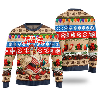 Bold Farmyard Dancing Chicken Ugly Christmas Sweater