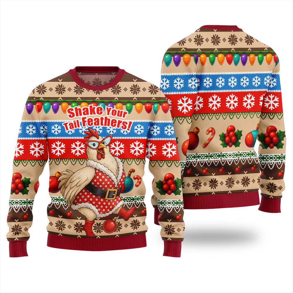 Bold Farmyard Dancing Chicken Ugly Christmas Sweater