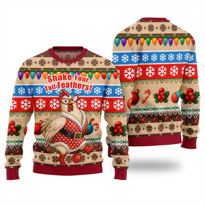 Bold Farmyard Dancing Chicken Ugly Christmas Sweater