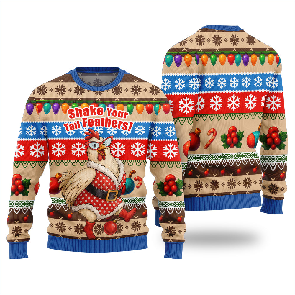 Bold Farmyard Dancing Chicken Ugly Christmas Sweater