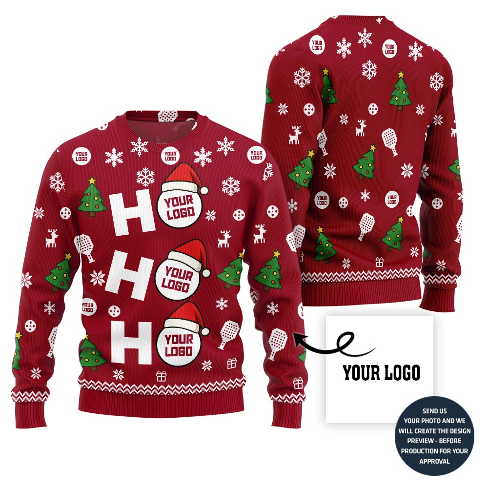 Bold Paddle Power Custom Logo Pickleball Ugly Christmas Sweater