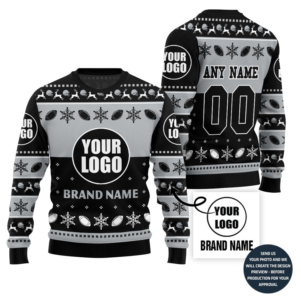 Bold Personalized Football Team Logo And Name Ugly Christmas Sweater