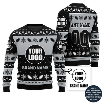 Bold Personalized Football Team Logo And Name Ugly Christmas Sweater