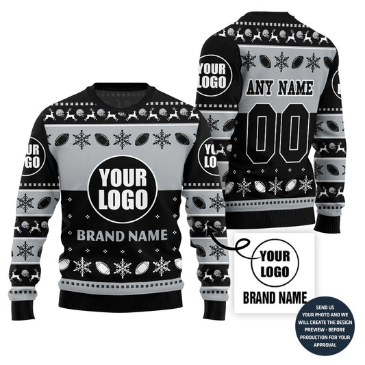 Bold Personalized Football Team Logo And Name Ugly Christmas Sweater