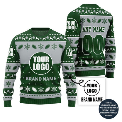 Bold Personalized Football Team Logo And Name Ugly Christmas Sweater