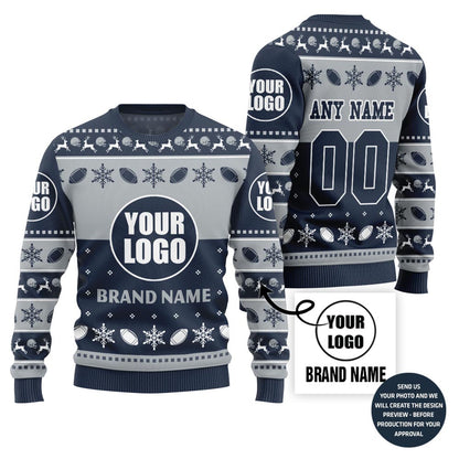 Bold Personalized Football Team Logo And Name Ugly Christmas Sweater