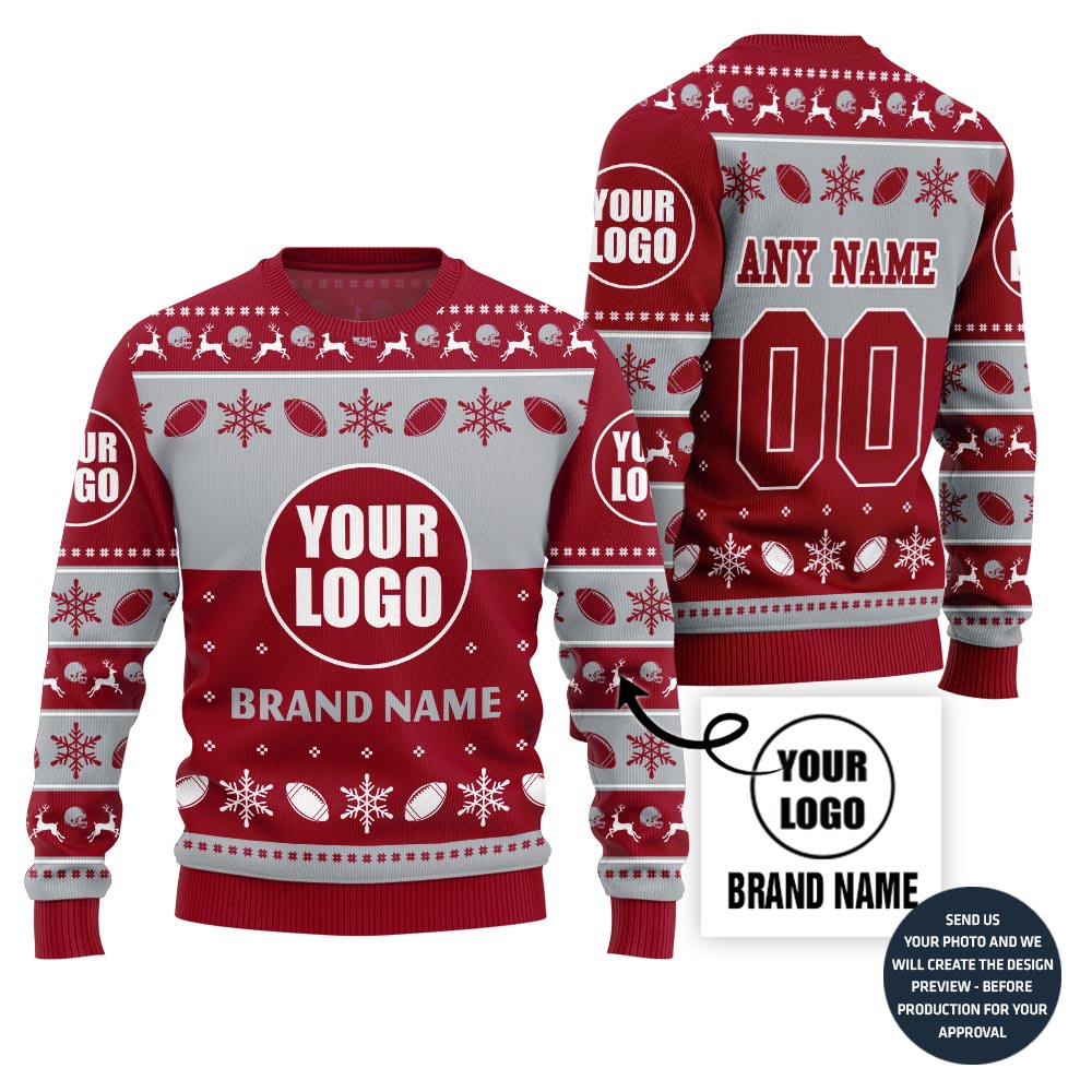 Bold Personalized Football Team Logo And Name Ugly Christmas Sweater