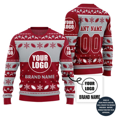 Bold Personalized Football Team Logo And Name Ugly Christmas Sweater