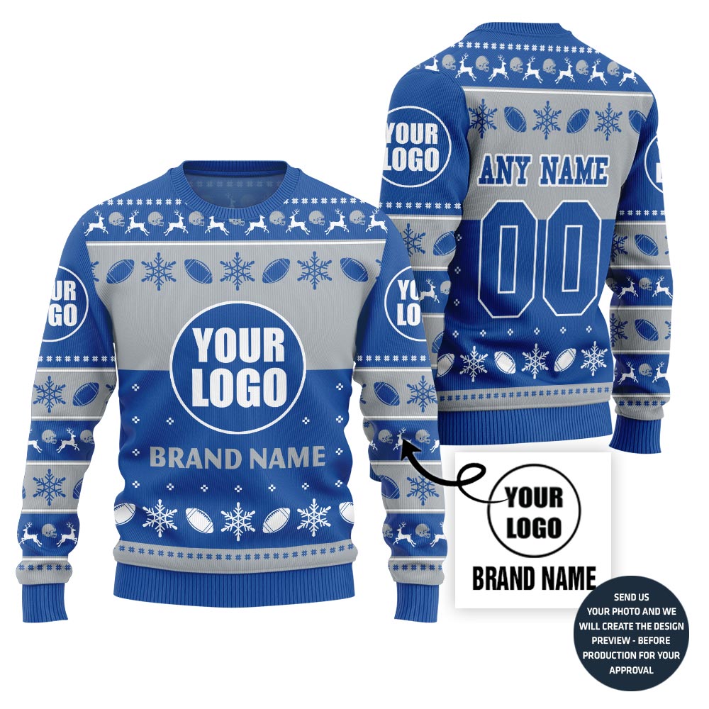 Bold Personalized Football Team Logo And Name Ugly Christmas Sweater