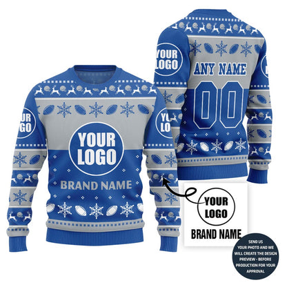 Bold Personalized Football Team Logo And Name Ugly Christmas Sweater