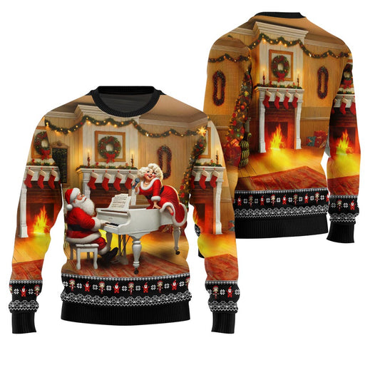 Bold Piano Claus Ugly Christmas Sweater