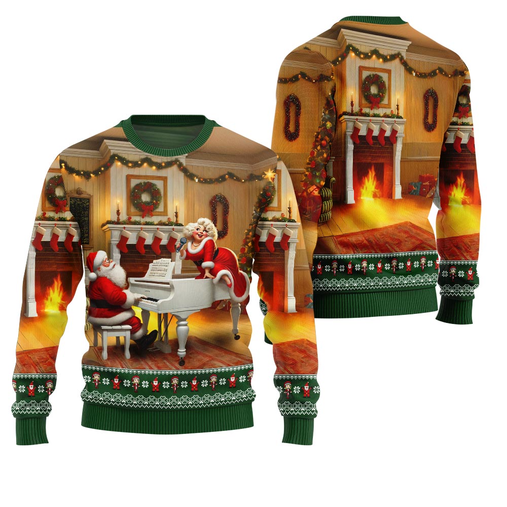 Bold Piano Claus Ugly Christmas Sweater