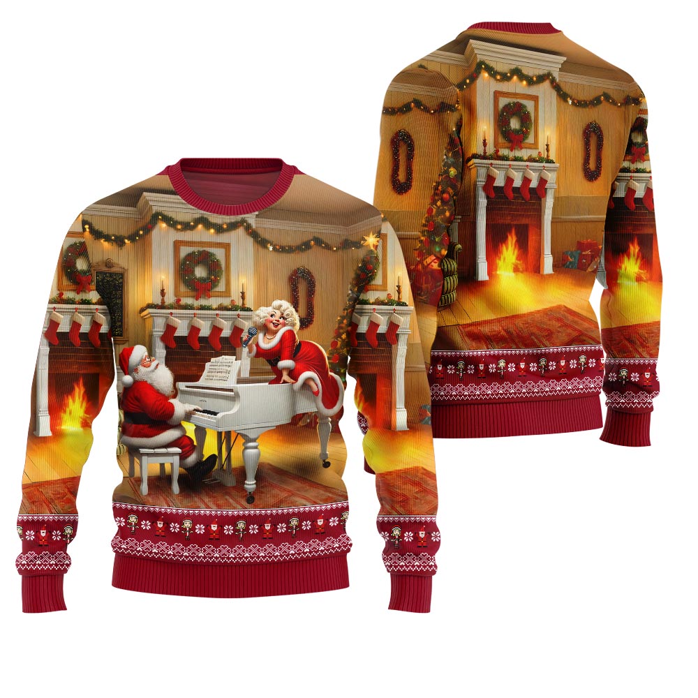 Bold Piano Claus Ugly Christmas Sweater