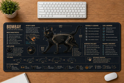 Bombay Cat Breed Desk Mat Anatomy Guide | 5To9Vibe