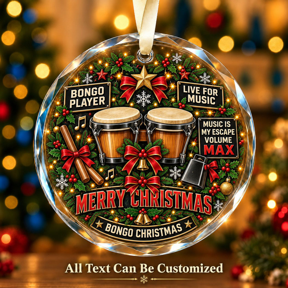 Bongo Player Personalized Glass Ornament | 5To9Vibe