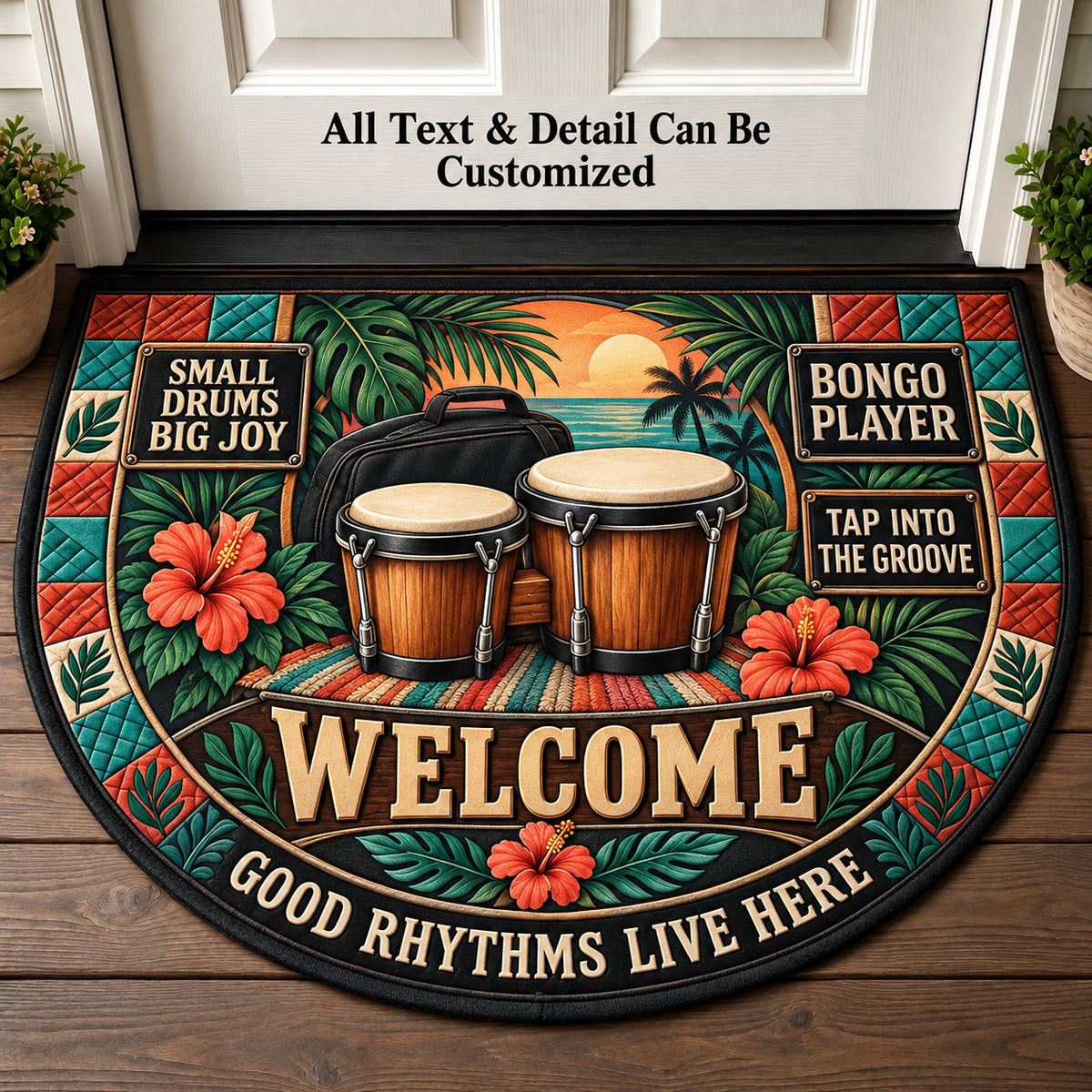Bongo Player Personalized Half Round Mat | 5To9Vibe