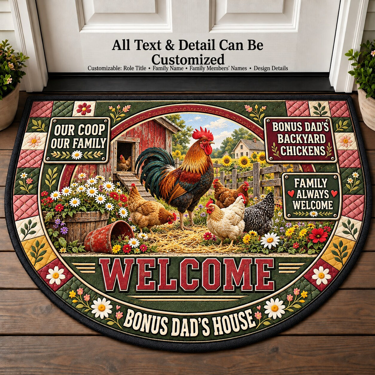 Bonus Dad's Backyard Chickens Personalized Half Round Mat | 5To9Vibe