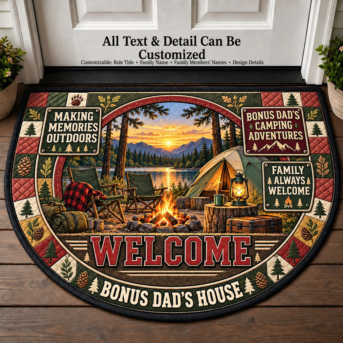 Bonus Dad's Camping Adventures Personalized Half Round Mat | 5To9Vibe