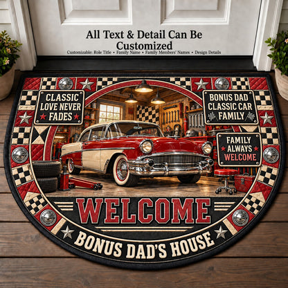 Bonus Dad's Classic Car Family Personalized Half Round Mat | 5To9Vibe