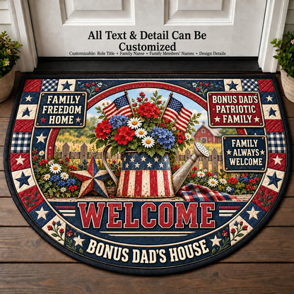 Bonus Dad's Patriotic Family Personalized Half Round Mat | 5To9Vibe