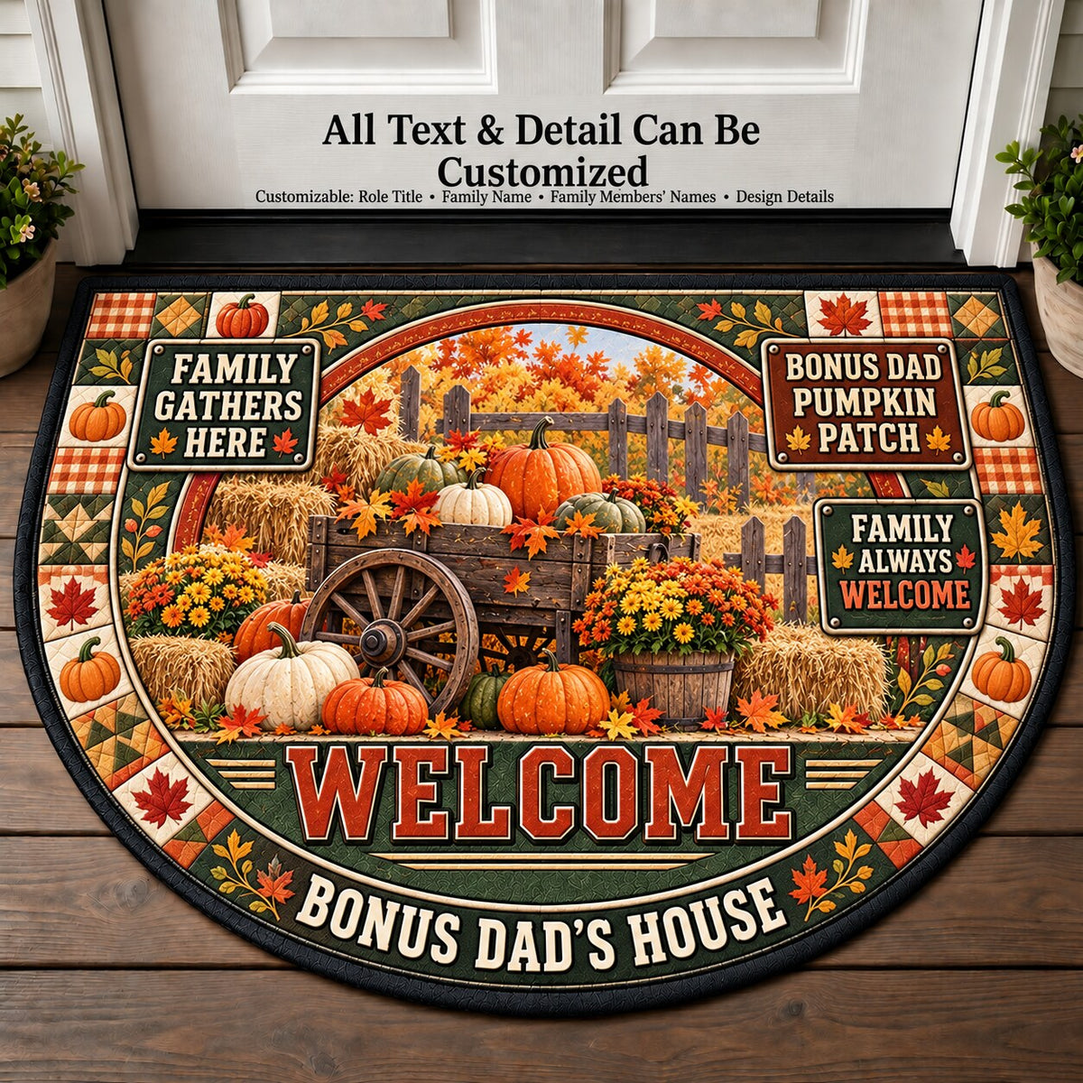 Bonus Dad's Pumpkin Patch Personalized Half Round Mat | 5To9Vibe