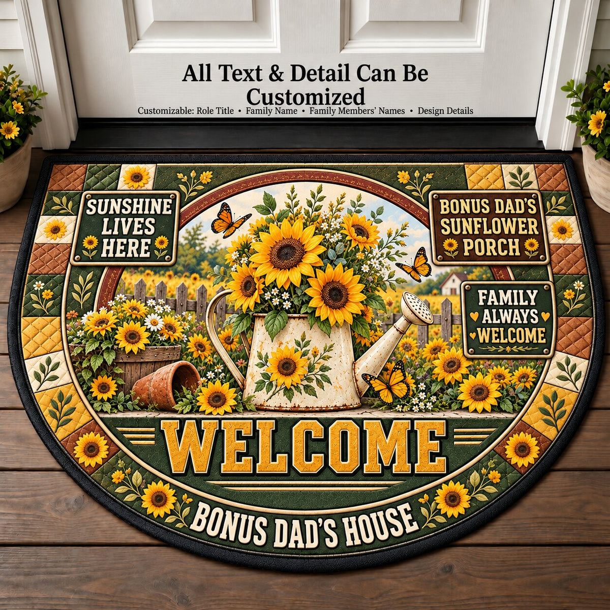 Bonus Dad's Sunflower Porch Personalized Half Round Mat | 5To9Vibe