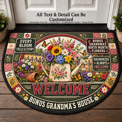 Bonus Grandma's Birth Month Flowers Personalized Half Round Mat | 5To9Vibe