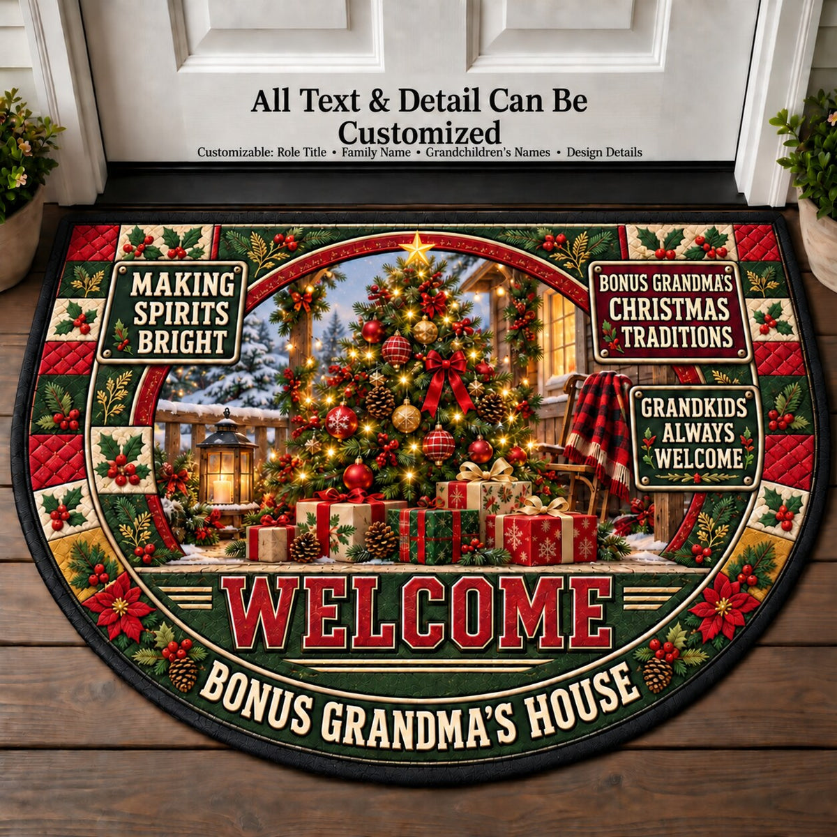 Bonus Grandma's Christmas Traditions Personalized Half Round Mat | 5To9Vibe