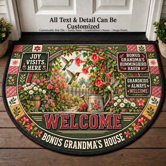 Bonus Grandma's Hummingbird Haven Personalized Half Round Mat | 5To9Vibe