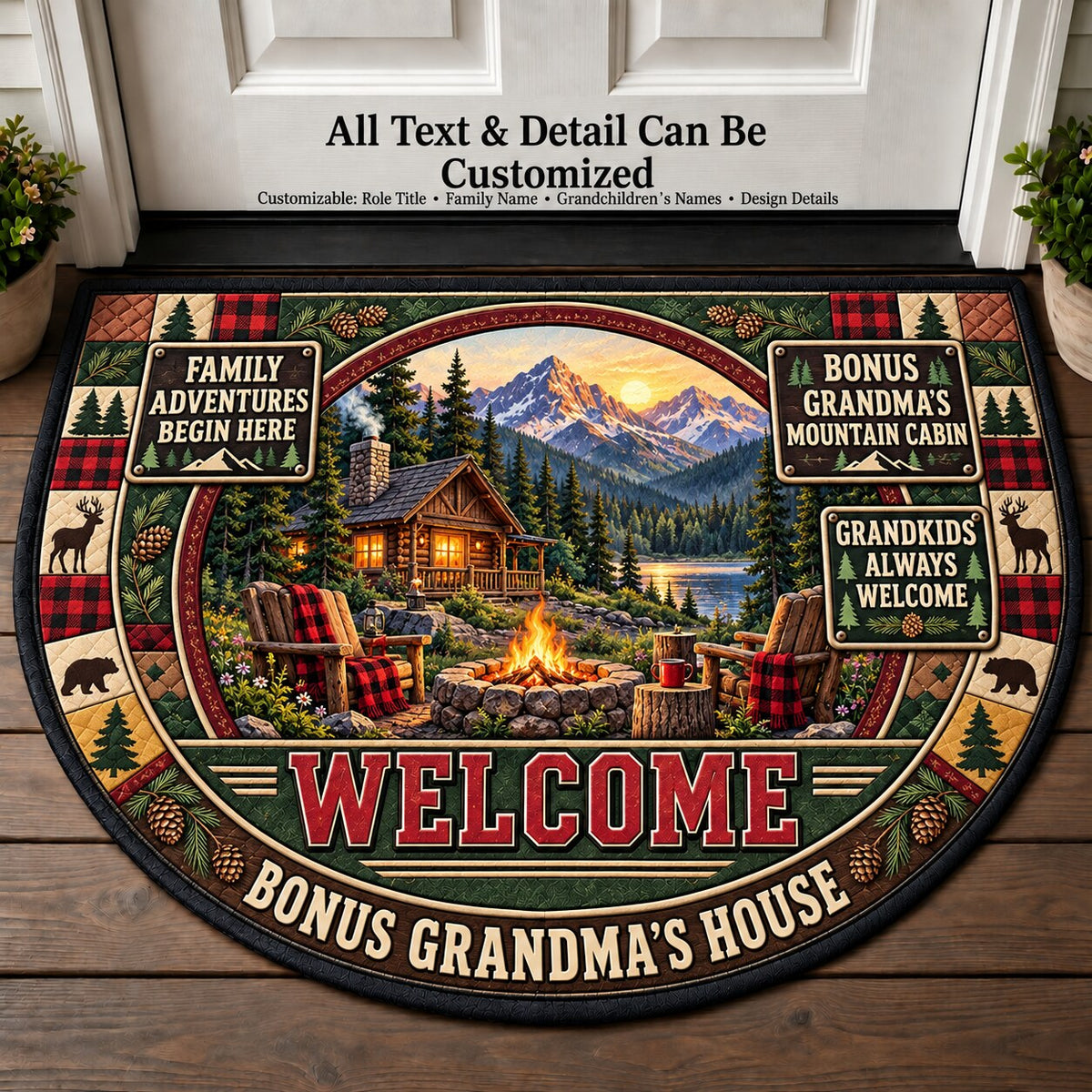 Bonus Grandma's Mountain Cabin Personalized Half Round Mat | 5To9Vibe
