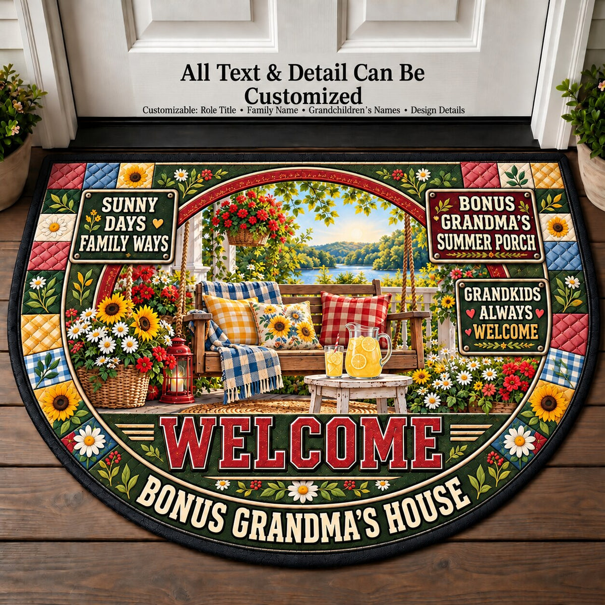 Bonus Grandma's Summer Porch Personalized Half Round Mat | 5To9Vibe