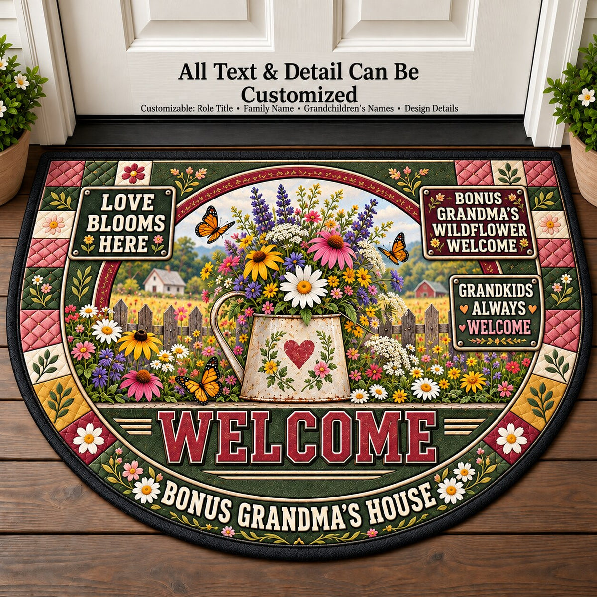 Bonus Grandma's Wildflower Welcome Personalized Half Round Mat | 5To9Vibe