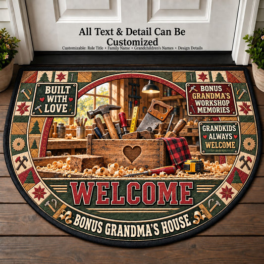 Bonus Grandma's Workshop Memories Personalized Half Round Mat | 5To9Vibe