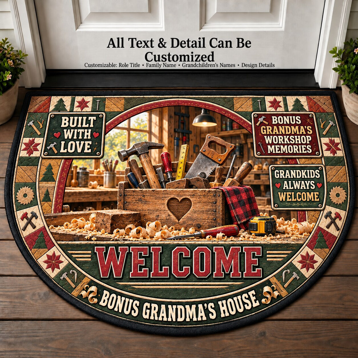 Bonus Grandma's Workshop Memories Personalized Half Round Mat | 5To9Vibe
