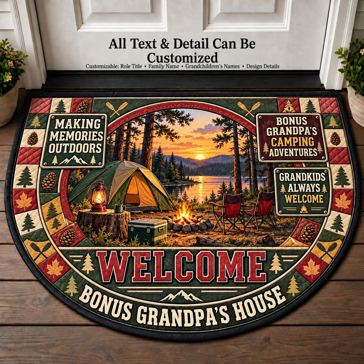 Bonus Grandpa's Camping Adventures Personalized Half Round Mat | 5To9Vibe