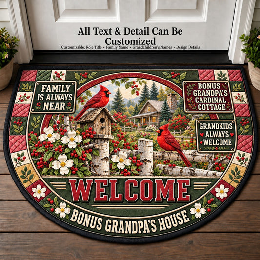 Bonus Grandpa's Cardinal Cottage Personalized Half Round Mat | 5To9Vibe
