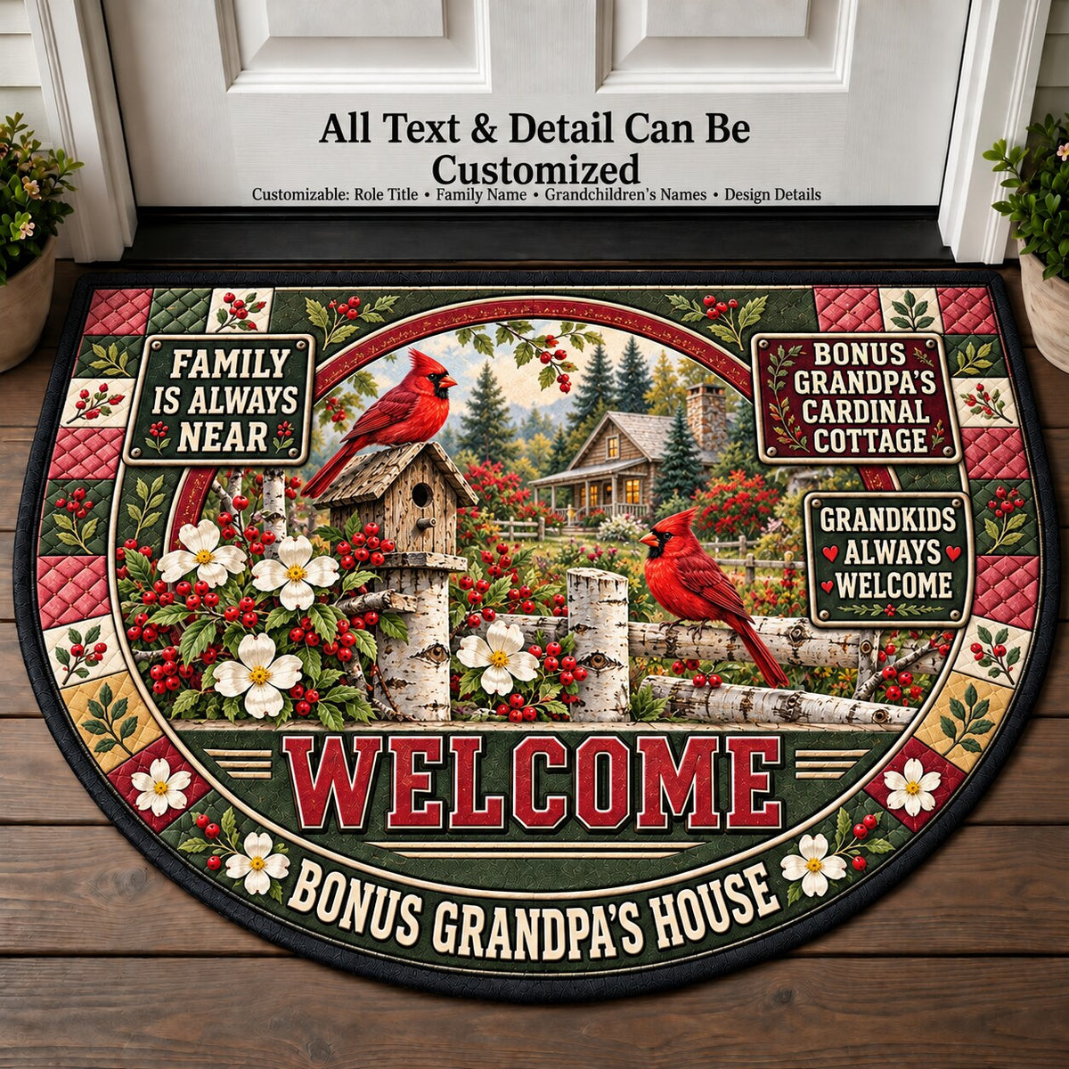 Bonus Grandpa's Cardinal Cottage Personalized Half Round Mat | 5To9Vibe