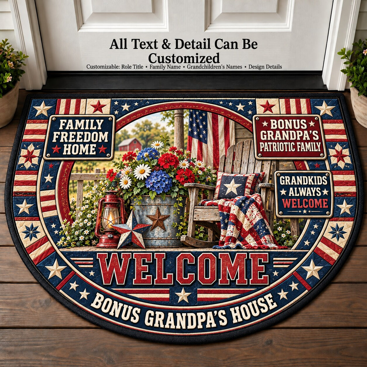 Bonus Grandpa's Patriotic Family Personalized Half Round Mat | 5To9Vibe