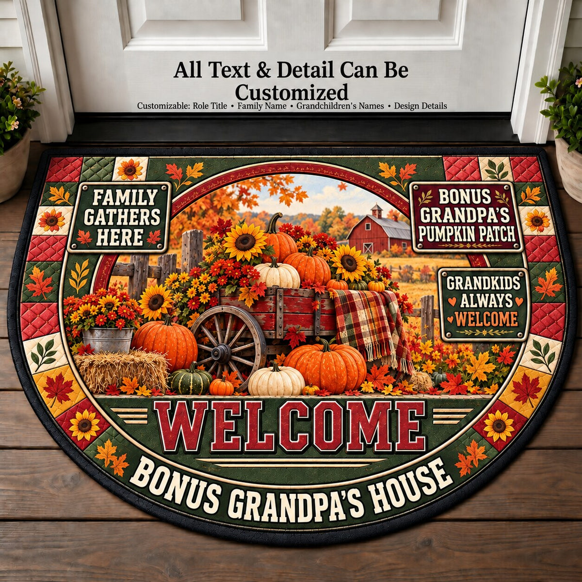 Bonus Grandpa's Pumpkin Patch Personalized Half Round Mat | 5To9Vibe