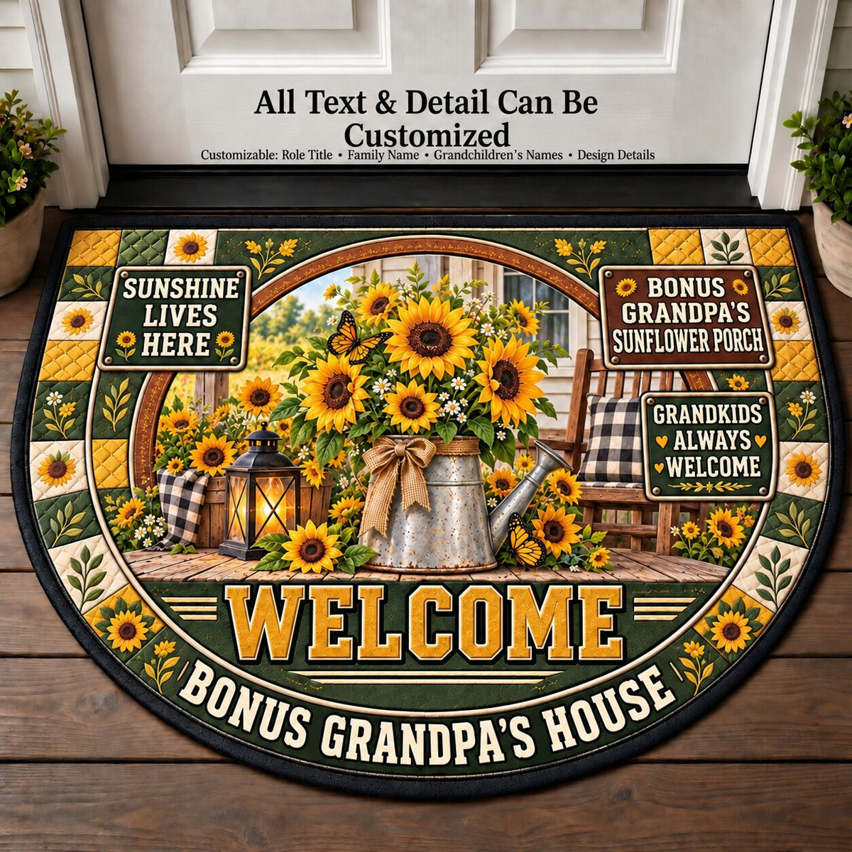 Bonus Grandpa's Sunflower Porch Personalized Half Round Mat | 5To9Vibe
