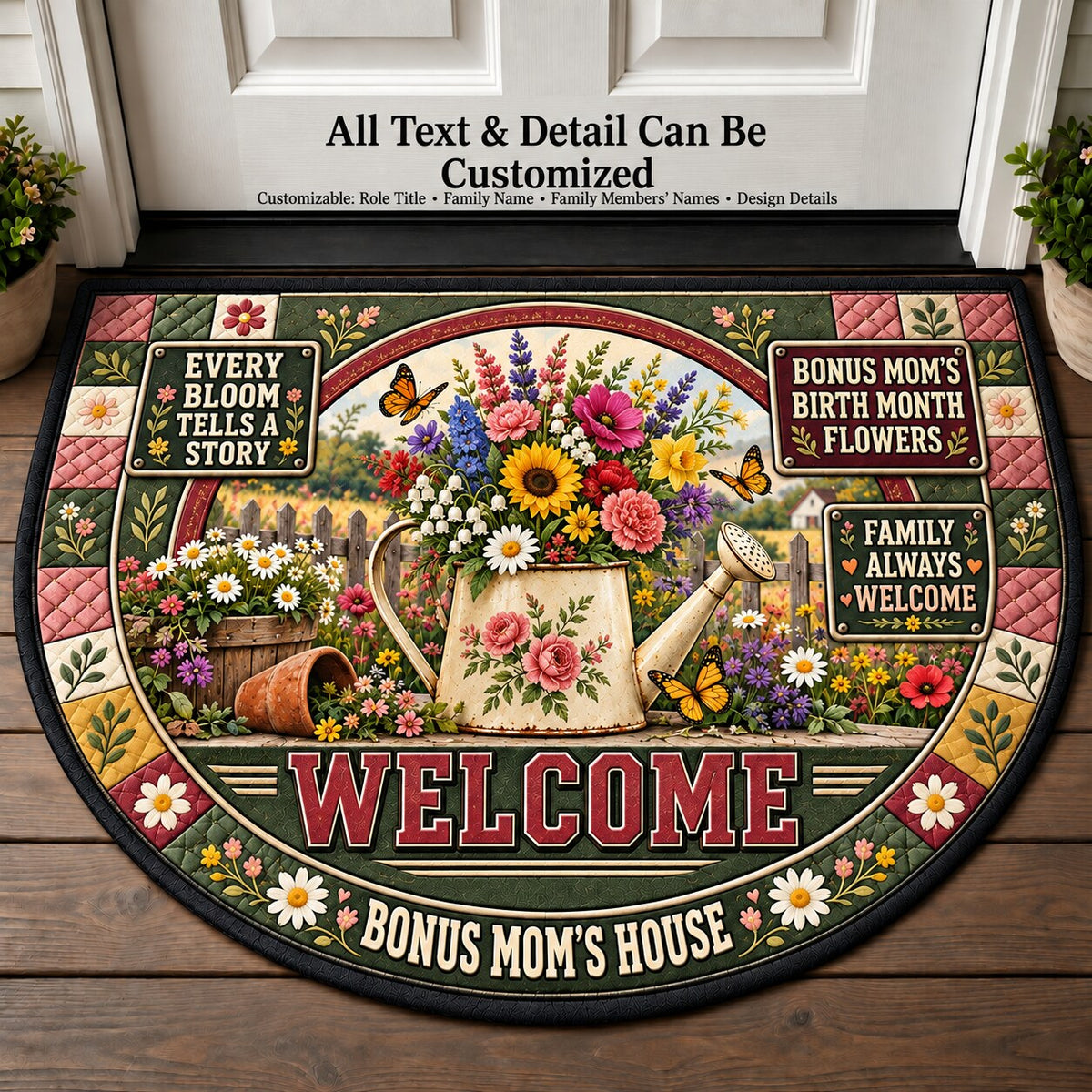 Bonus Mom's Birth Month Flowers Personalized Half Round Mat | 5To9Vibe