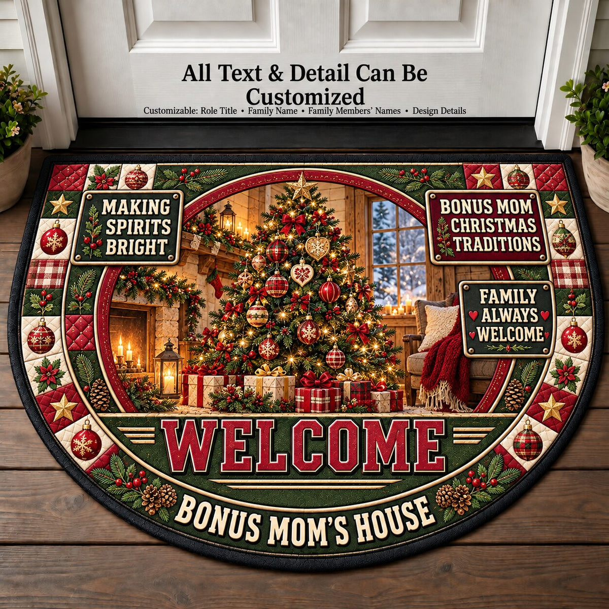 Bonus Mom's Christmas Traditions Personalized Half Round Mat | 5To9Vibe