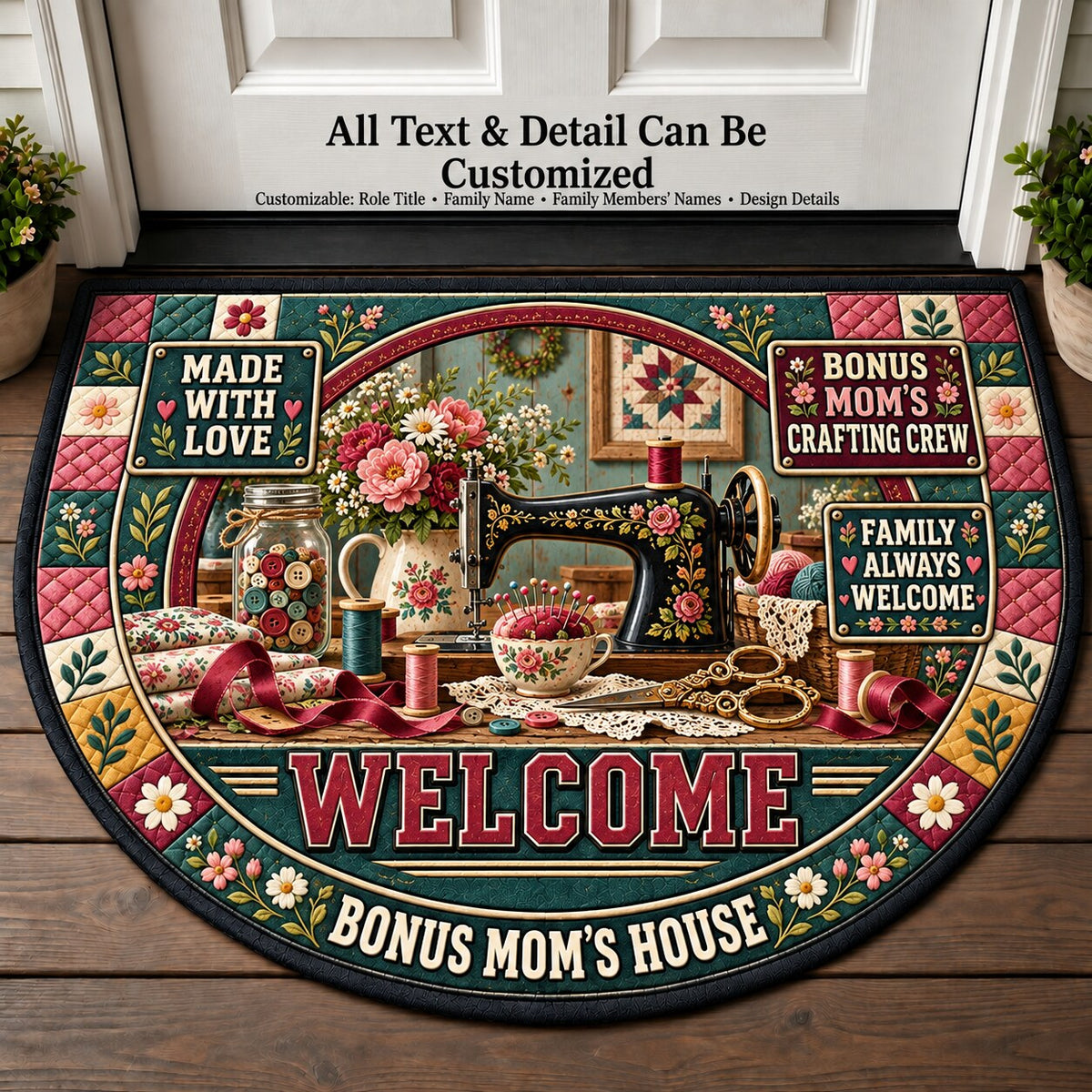 Bonus Mom's Crafting Crew Personalized Half Round Mat | 5To9Vibe
