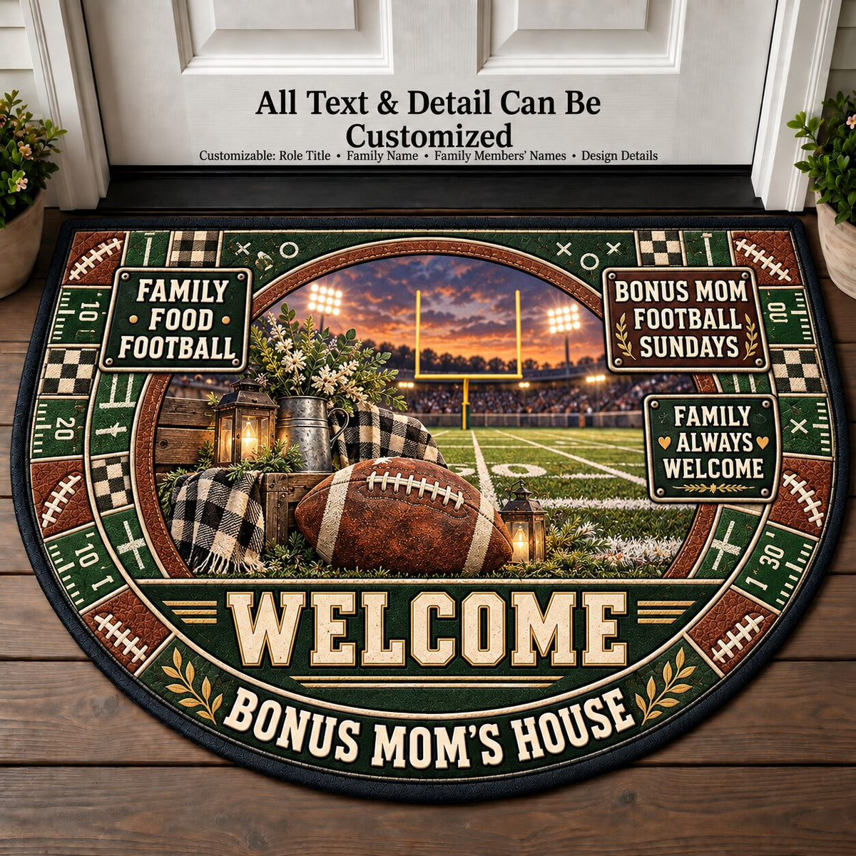 Bonus Mom's Football Sundays Personalized Half Round Mat | 5To9Vibe